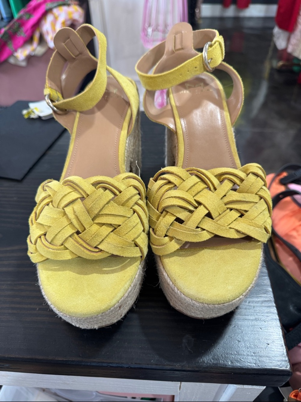 Marc Fisher Yellow Braided Espadrille Wedge Sandals